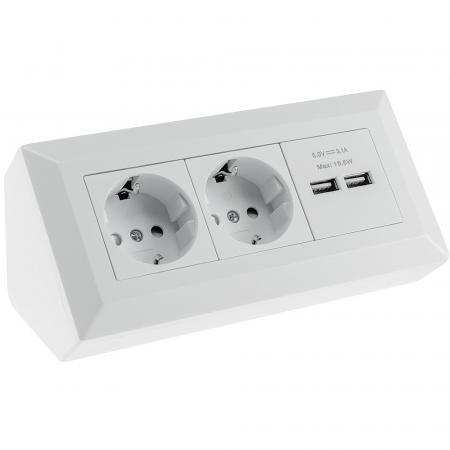 ChiliTec 2-fach Steckdosenblock + 2x USB, weiß ma 250V~/ 16A, Aufbaumontage, USB 3,1A