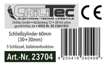 ChiliTec Schließzylinder 60mm (30+30mm) 5 Schlüssel, Not- & Gefahrenfunktion