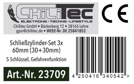 ChiliTec Schließzylinder-Set 3x 60mm (30+30mm) 5 Schlüssel, Not- & Gefahrenfunktion