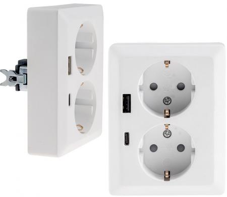ChiliTec MILOS Schutzkontakt-Steckdose 2-fach 250V~/ 16A, 1x UP, USB A+C/PD, weiß matt