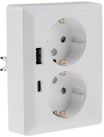 ChiliTec MILOS Schutzkontakt-Steckdose 2-fach 250V~/ 16A, 1x UP, USB A+C/PD, weiß matt