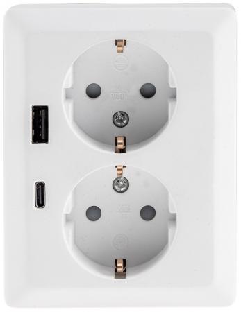 ChiliTec MILOS Schutzkontakt-Steckdose 2-fach 250V~/ 16A, 1x UP, USB A+C/PD, weiß matt