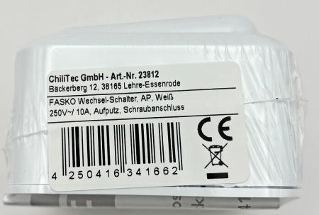ChiliTec FASKO Wechsel-Schalter, AP, Weiß 250V~/ 10A, Aufputz, Schraubanschluss