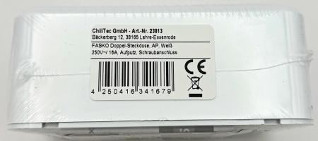 ChiliTec FASKO Doppel-Steckdose, AP, Weiß 250V~/ 16A, Aufputz, Schraubanschluss