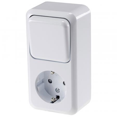 ChiliTec FASKO Kombi Steckdose Schalter, AP, Weiß 250V~, Aufputz, Schraubanschluss