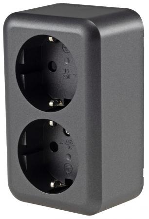 ChiliTec FASKO Doppel-Steckdose, AP, Anthrazit 250V~/ 16A, Aufputz, Schraubanschluss