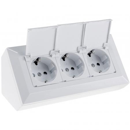ChiliTec 3-fach Steckdosenblock, weiß 250V~/ 16A, Aufbaumontage mit Klappen