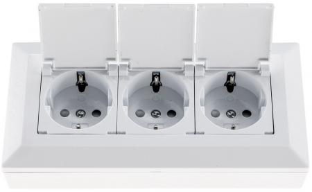 ChiliTec 3-fach Steckdosenblock, weiß 250V~/ 16A, Aufbaumontage mit Klappen