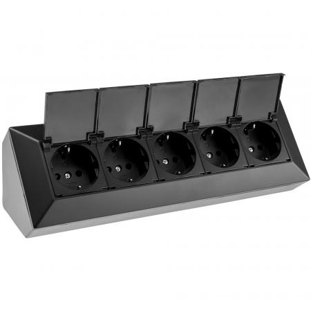 ChiliTec 5-fach Steckdosenblock, schwarz 250V~/ 16A, Aufbaumontage mit Klappen