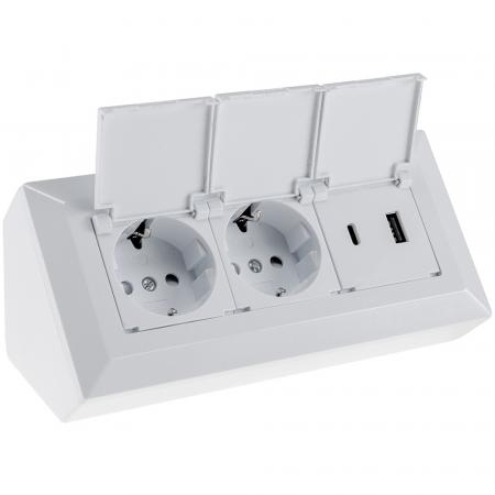 ChiliTec 2-fach Steckdosenblock, USB-A+C, weiß 250V~/ 16A, USB 3,1A, PD, mit Klappen