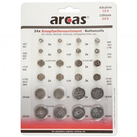 Areas Knopfzellen-Sortiment 24 teilig 8 versch. AG + 4 versch. CR-Knopfzellen