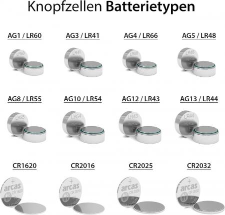 Areas Knopfzellen-Sortiment 24 teilig 8 versch. AG + 4 versch. CR-Knopfzellen
