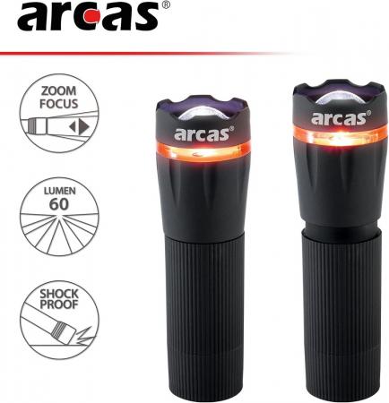 ARCAS 20432 LED-Taschenlampe 1W 60lm 6000K Weiß, Zoom, 100m Reichweite, 3x AAA