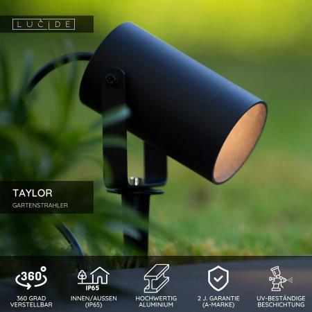 Lucide TAYLOR Gartenstrahler Ø10 cm GU10 IP65 Schwarz