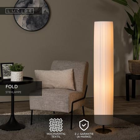 Lucide FOLD Stehlampe Ø20cm 2xE27 Weiß Textil Japandi Design