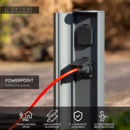 Lucide POWERPOINT - Steckdosensäule für den Außenbereich - Steckdose mit Erdungsstift - Typ E - FR, BE, POL, SVK & CZE Standard - Ø 10 cm - IP44 - Anthrazit