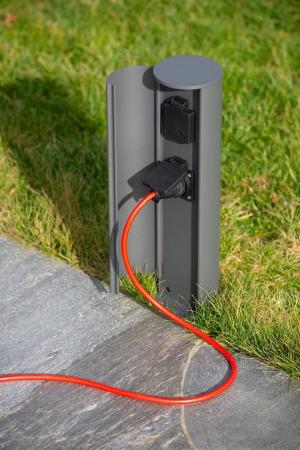 Lucide POWERPOINT - Steckdosensäule für den Außenbereich - Steckdose mit Erdungsstift - Typ F - EUR/RUS-Norm - Ø 10 cm - IP44 - Anthrazit