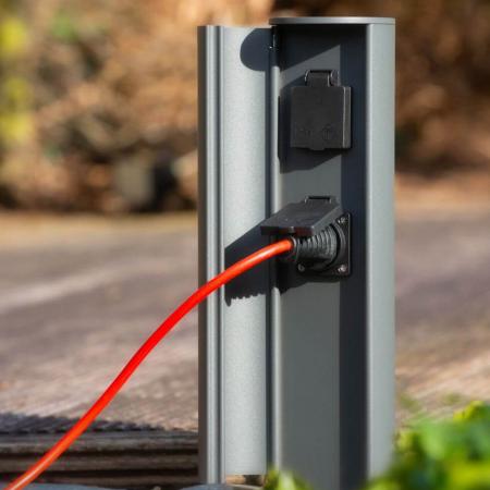 Lucide POWERPOINT - Steckdosensäule für den Außenbereich - Steckdose mit Erdungsstift - Typ F - EUR/RUS-Norm - Ø 10 cm - IP44 - Anthrazit