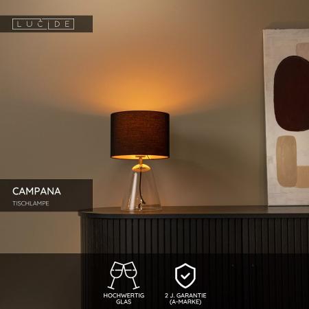 Lucide CAMPANA Tischleuchte E27 Glas transparent mit Textilschirm