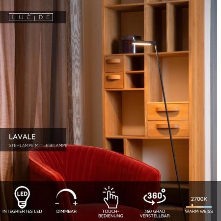 Lucide Stehlampe LAVALE – LED Leselampe mit Touchdimmer Schwarz