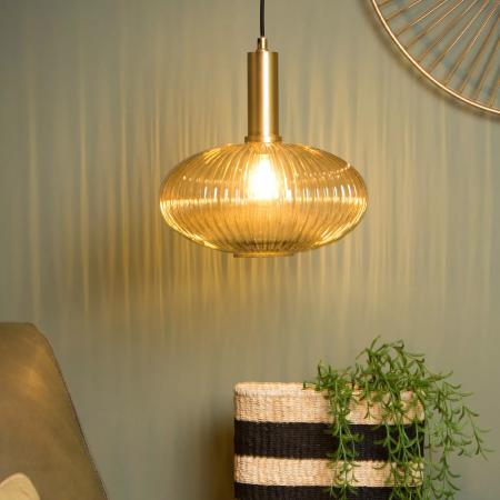 Lucide MALOTO Pendelleuchte Ø30 cm Amber Glas E27 dimmbar Retro