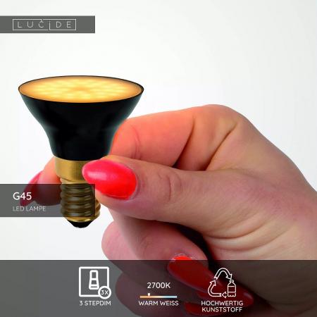 Lucide G45 LED Lampe E14 5W 2700K 3-StepDim Schwarz modern Ø4,3cm