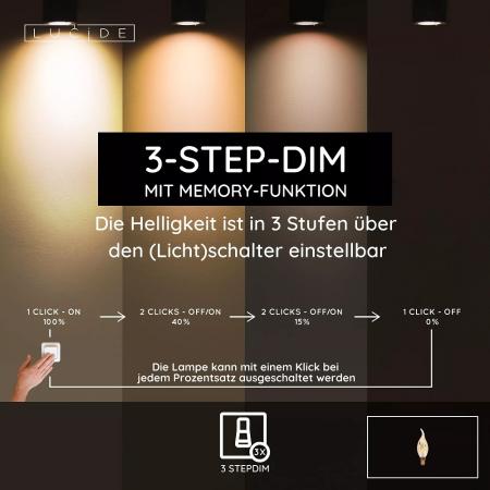 Lucide CT35 E14 LED Filament 3W 2200K 190 lm 3-StepDim Amber mit Memory – kompakte Vintage-Kerzenlampe