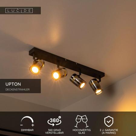 Lucide Deckenleuchte Upton 4-flammig aus Rauchglas dreh- und schwenkbar für 4 x GU10 Leuchtmittel