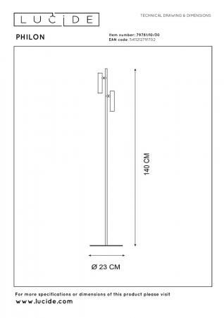 Lucide PHILON Stehleuchte mit Leselampe LED 2x4,5W 3000K Schwarz dimmbar Touch