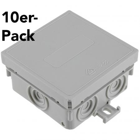 10er Pack  N.V. PLASTIC COLOR Feuchtraum-Kabelabzweigkasten, 75x75x40mm, IP54, 7-fach, grau