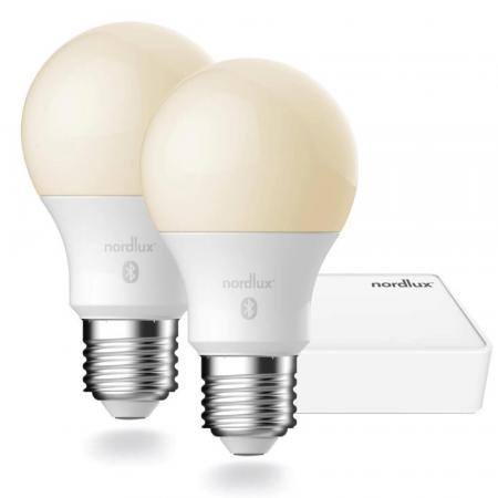 Nordlux Smart Starterset 2x E27 LED 7 W 900 lm mit Bridge, Tunable White 2200–6500 K, Bluetooth, weiß