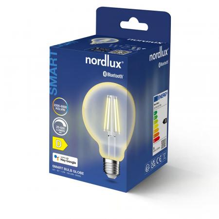 Nordlux Smart E27 G95 Filament LED 4,7 W 650 lm, 2200–6500 K, dimmbar, klar, Bluetooth