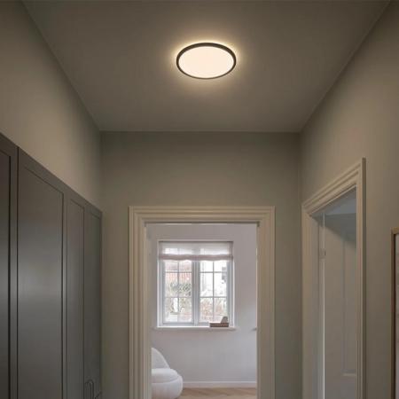 Ultraflache runde Badezimmer Deckenleuchte 29cm dimmbar mit umsaltbarer Farbtemperatur schwarz IP54