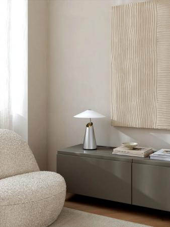 Nordlux Tischleuchte Taido Chrom E27 – moderne Designer-Tischleuchte von Anker Studio