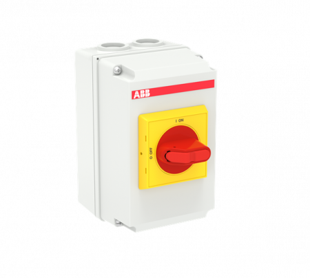 ABB OTDCP32SA11M DC-Lasttrennschalter 2-polig 32A mit rot gelbem Selektorgriff 660 V DC Kunstoffgehäuse IP65