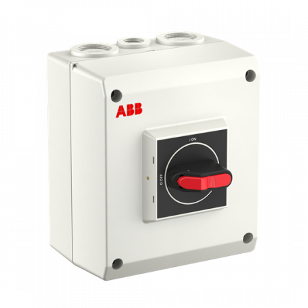 ABB OTP16GT3M Wartungsschalter, 3-polig 415V AC23A 16A, 7,5kW mit schwarzem Griff Kunststoffgehäuse IP65 Einführung oben und unten
