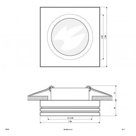 EVN 657411 Halbeinbau-Deckenleuchte Chrom quadratisch IP65 Einbaudurchmesser 65 mm