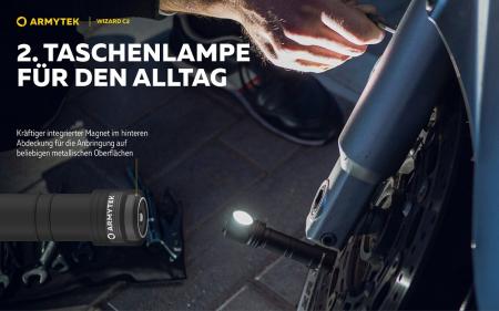Armytek Wizard C2 Magnet USB Taschenlampe und Stirnlampe 3in1 mit Magnethalterung akkubetrieben (weißes Licht)