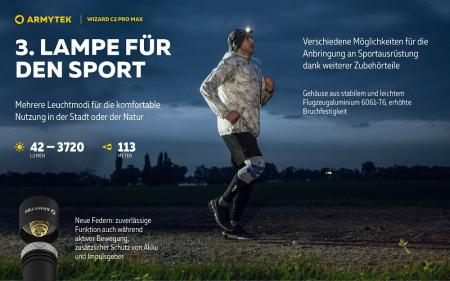 Armytek Wizard C2 Pro Max Magnet USB Taschen- und Stirnlampe mit Magnethalterung akkubetrieben warmes Licht