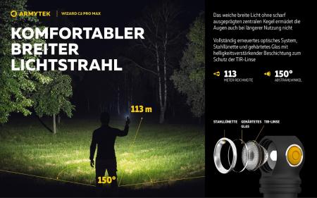 Armytek Wizard C2 Pro Max Magnet USB Taschen- und Stirnlampe mit Magnethalterung akkubetrieben warmes Licht