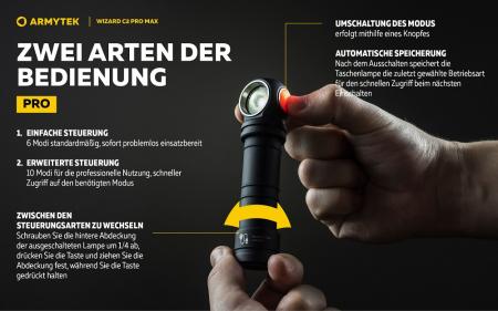 Armytek Wizard C2 Pro Max Magnet USB Taschen- und Stirnlampe mit Magnethalterung akkubetrieben warmes Licht