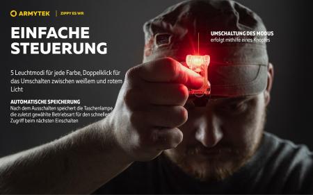 Armytek Zippy Extended Set WR (Red Ruby), Multitaschenlampe, Schlüsselbundlampe, Stirnlampe, mit Clip
