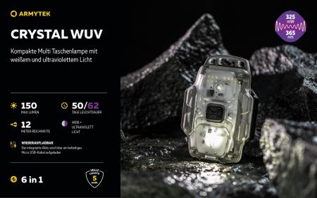 Armytek Crystal Grey WUV Multifunktionslampe Taschen- und Stirnlampe 6 in 1 mit weißem und rotem Licht Micro USB Aufladbarer