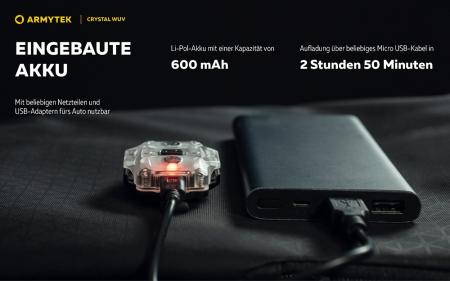 Armytek Crystal Grey WUV Multifunktionslampe Taschen- und Stirnlampe 6 in 1 mit weißem und rotem Licht Micro USB Aufladbarer