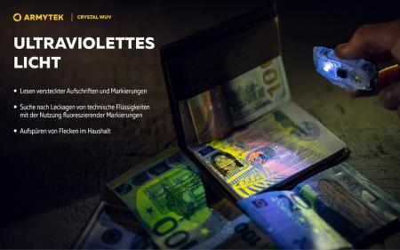 Armytek Crystal Pro UV Multifunktionslampe Taschen- und Stirnlampe Micro USB-Anschluss