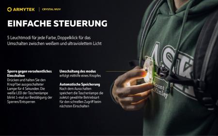Armytek Crystal Pro UV Multifunktionslampe Taschen- und Stirnlampe Micro USB-Anschluss