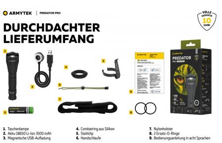 Armytek Predator Pro White LED Taschenlampe akkubetrieben Magnet USB