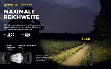 Armytek Predator Pro White LED Taschenlampe akkubetrieben Magnet USB, Warmes Licht
