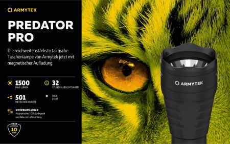 Armytek Predator Pro White LED Taschenlampe akkubetrieben Magnet USB, Warmes Licht