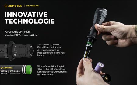 Armytek Predator Pro White LED Taschenlampe akkubetrieben Magnet USB, Warmes Licht